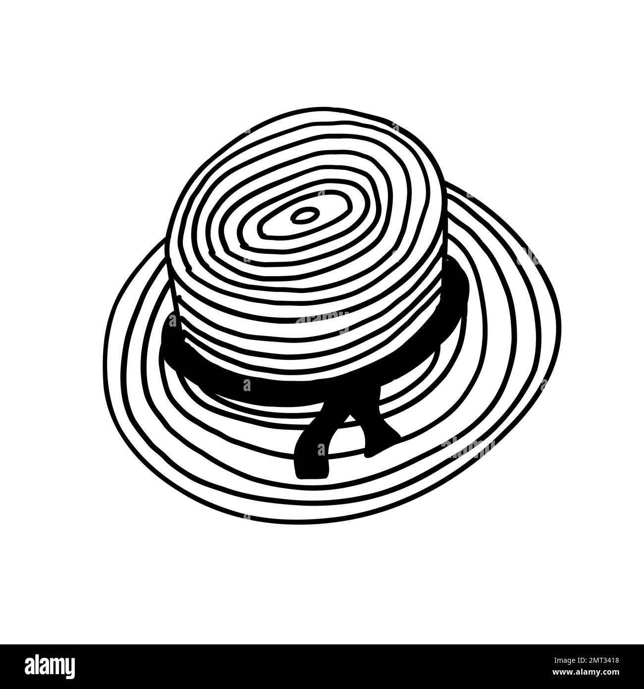 Straw hat. Hand drawn vector illustration in outline doodle style Stock