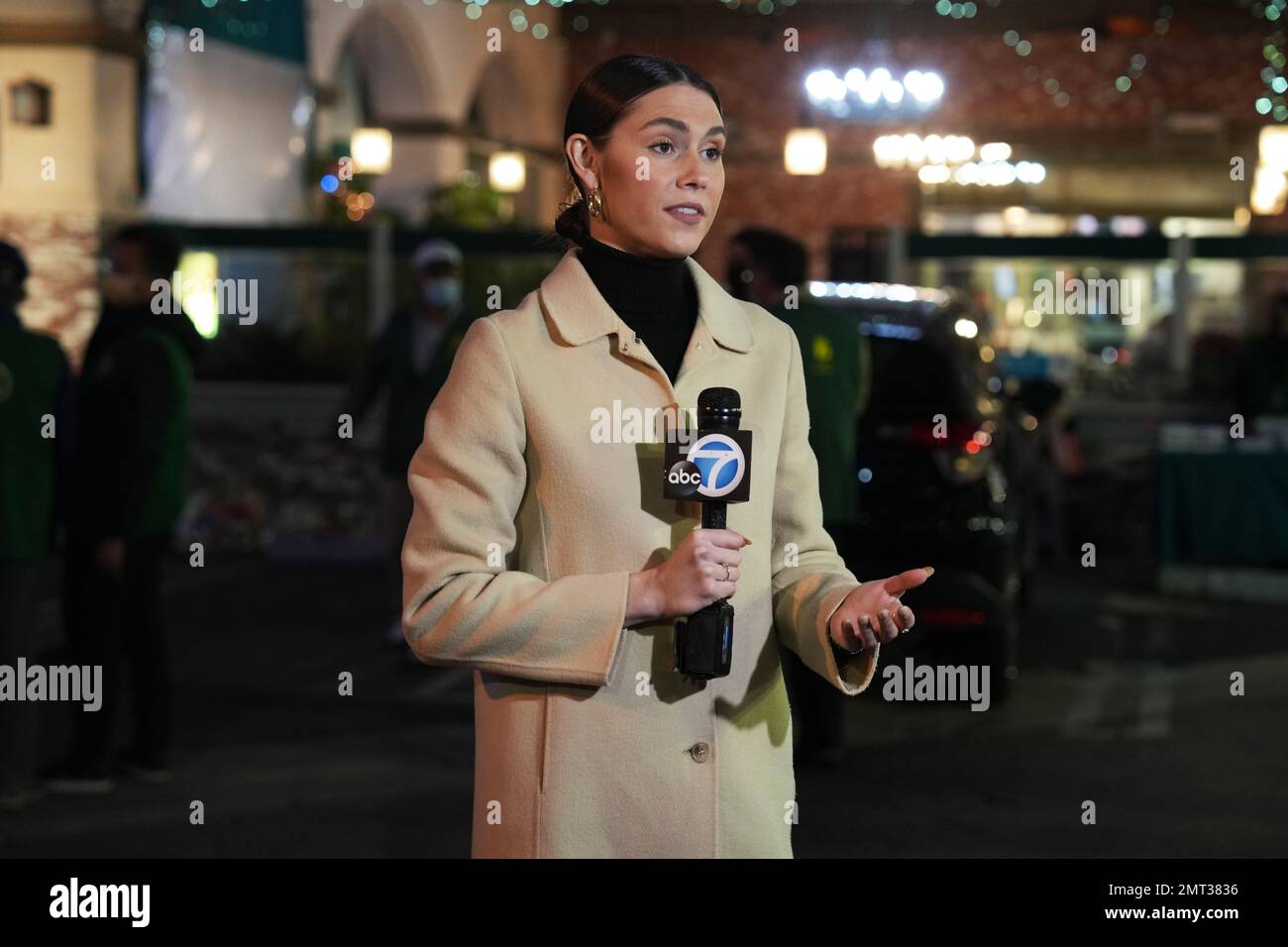 ABC7 Eyewitness community journalist Sophie Flay at a memorial outside the Star Ballroom Dance Studio on Tuesday, Jan. 31, 2023, in Monterey Park, Calif. A gunman killed multiple people at the ballroom dance studio on Jan. 22, 2023 amid Lunar New Years celebrations. Stock Photo