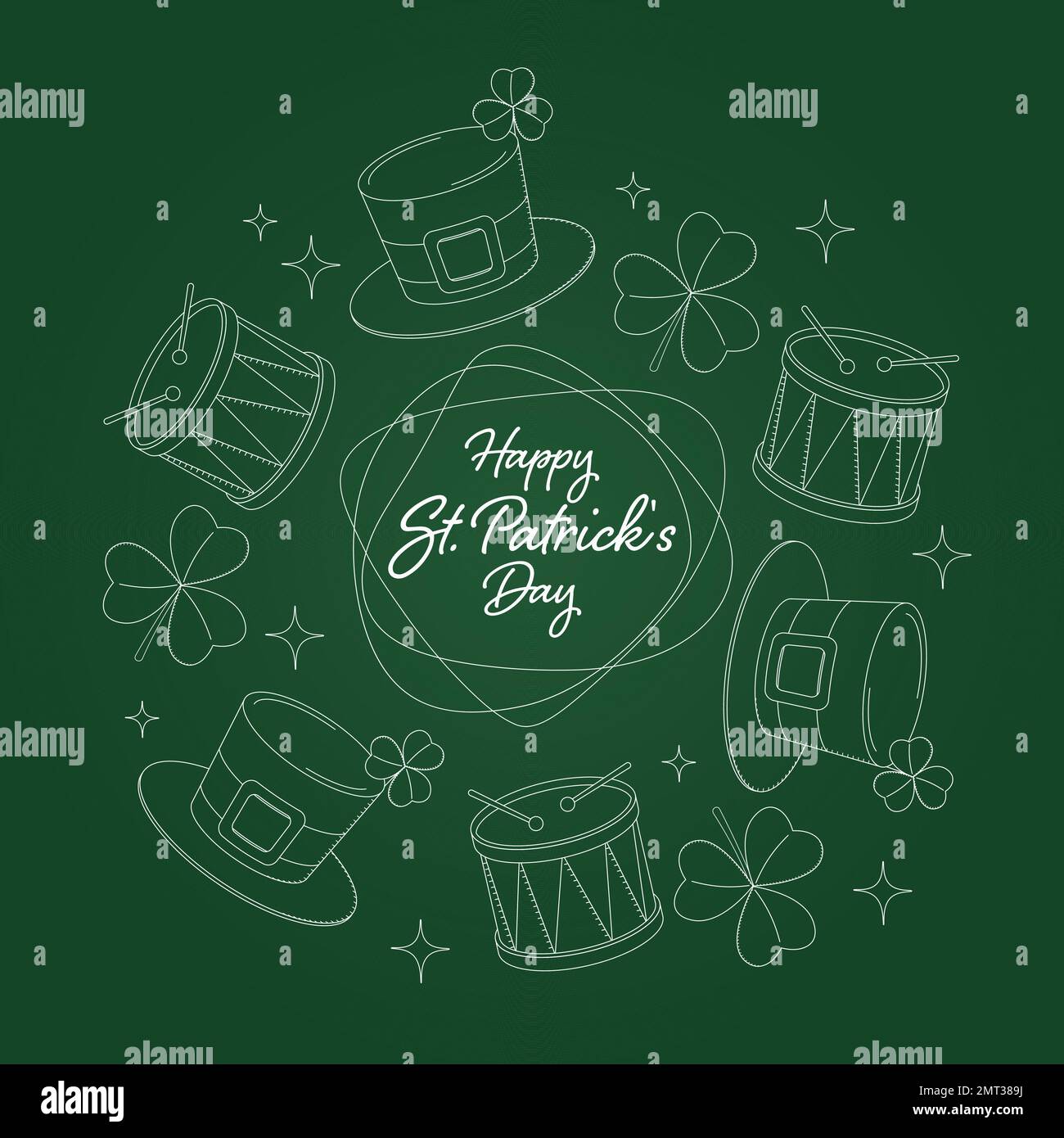 saint patricks day background with elements of drum, hat and shamrock Stock Vector