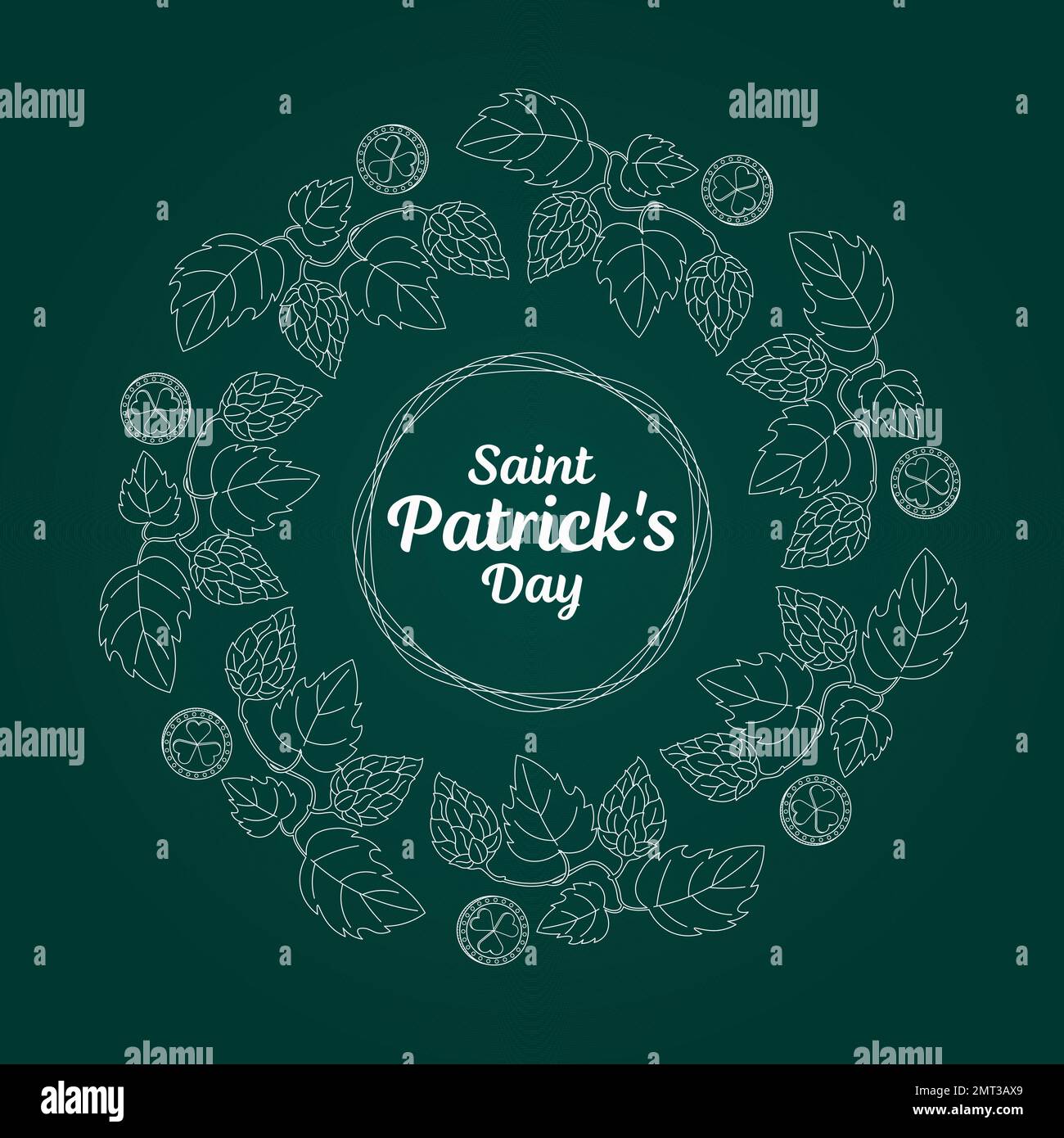 saint patricks day background with ornament from coins and hops inflorescence Stock Vector