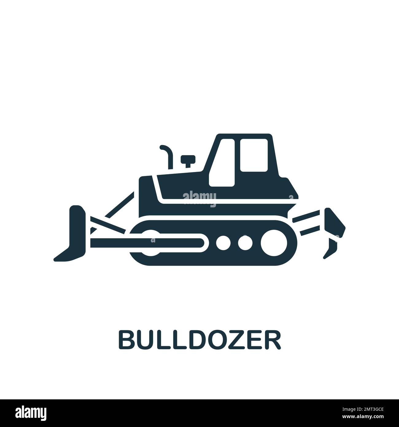 Bulldozer icon. Monochrome simple sign from construction instruments