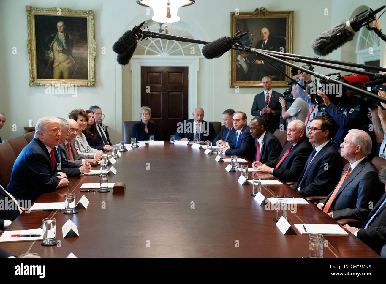 President Donald Trump speaks during a cabinet meeting in the Cabinet ...
