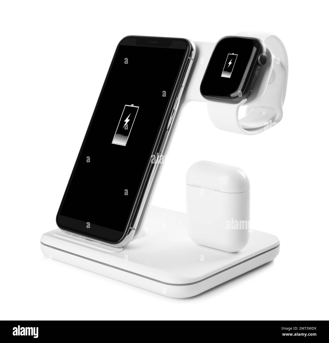 Set of gadgets charging with wireless pad isolated on white Stock Photo Alamy