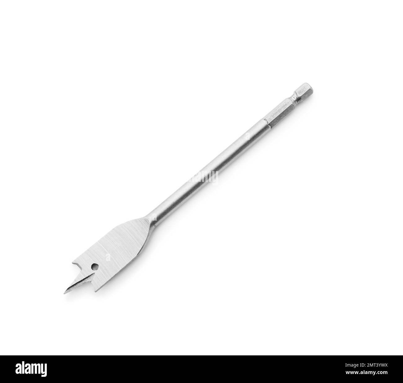 Spade drill bit isolated on white, top view. Carpenter's tool Stock
