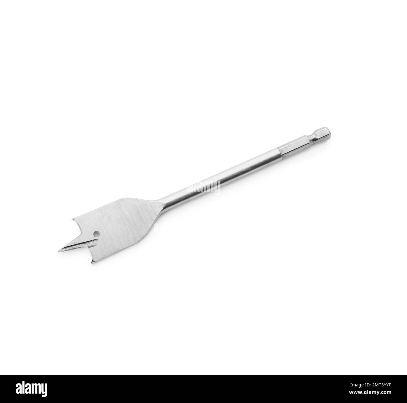 Spade drill bit isolated on white, top view. Carpenter's tool Stock