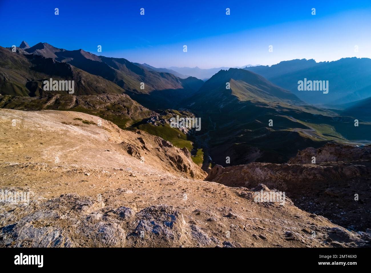 High alpine landscape with craters, mountains and ridges of the French
