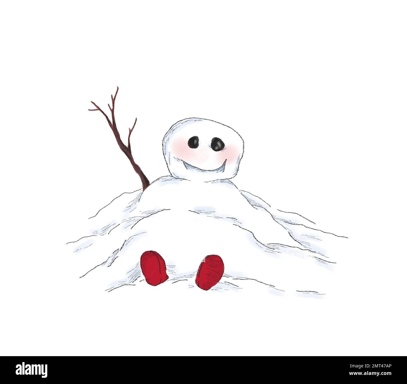 An illustration of a melted snowman with a branch sticking out on a