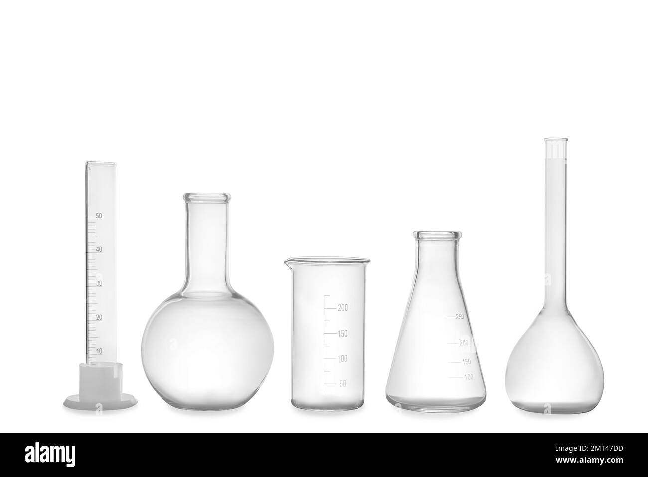 Clean empty laboratory glassware isolated on white Stock Photo Alamy