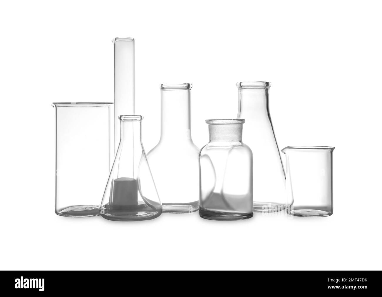 Clean empty laboratory glassware isolated on white Stock Photo Alamy