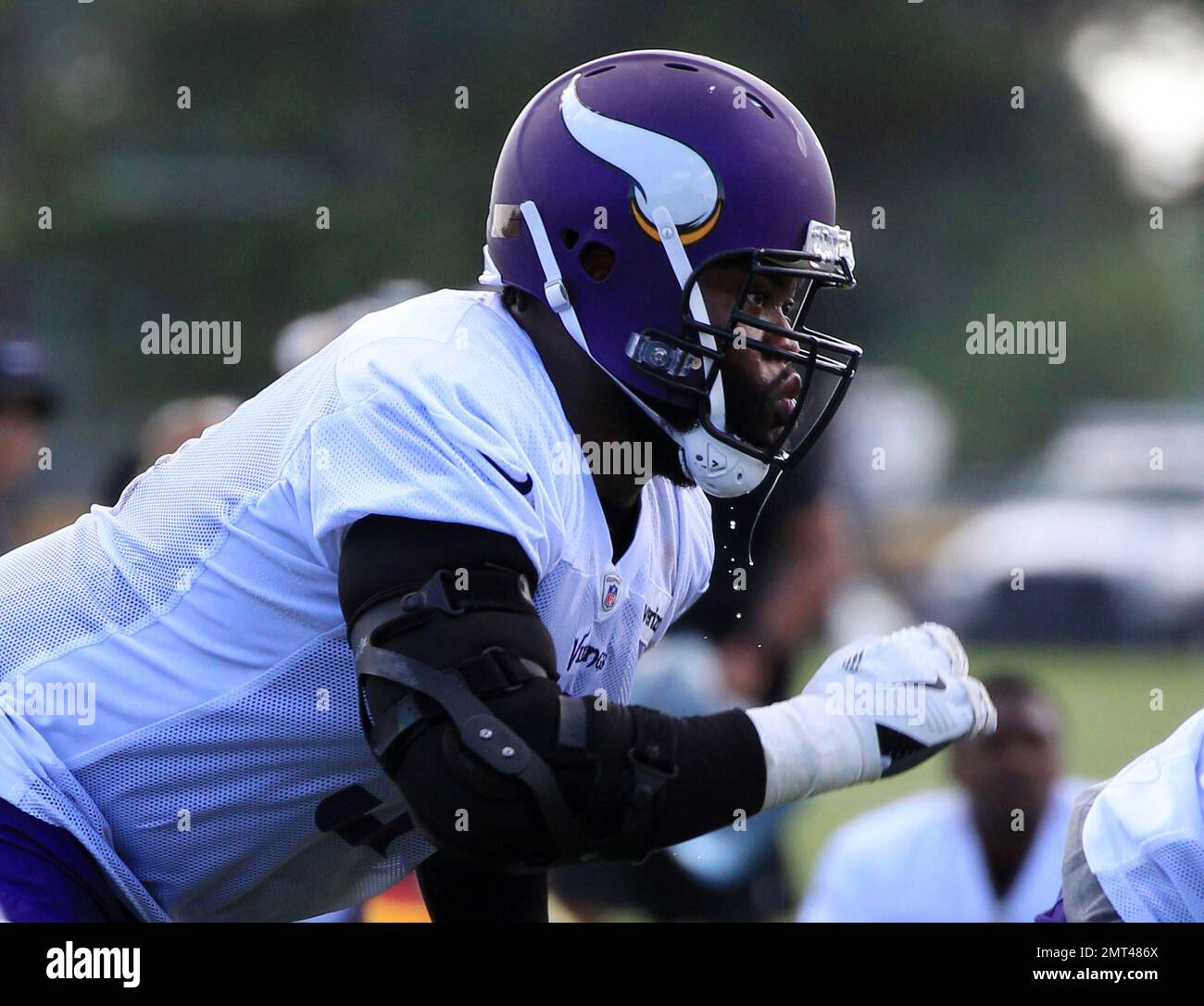 Minnesota Vikings defensive tackle Linval Joseph (98) sweats during NFL  football training camp Thursday, July 27, 2017, in Mankato, Minn. (AP  Photo/Andy Clayton-King Stock Photo - Alamy