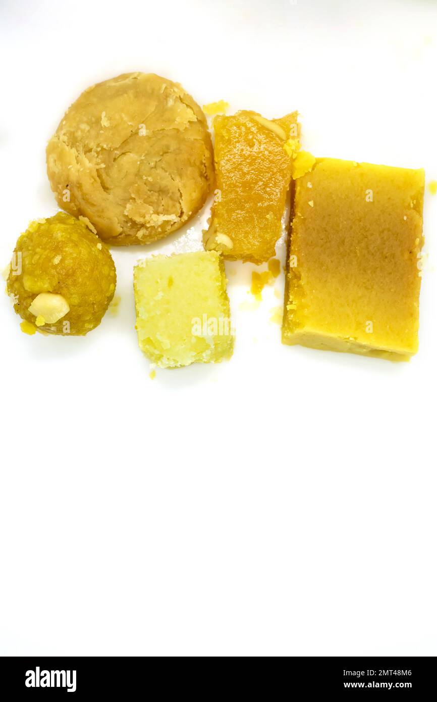 A group of Indian assorted sweets isolated on the white background