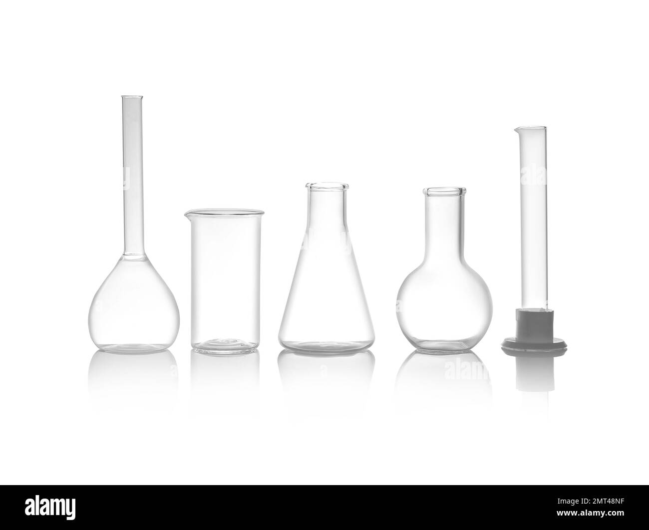 Clean empty laboratory glassware isolated on white Stock Photo Alamy