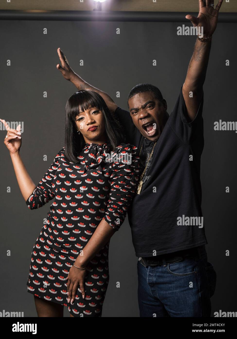 Tiffany Haddish and Tracy pose for a portrait while promoting