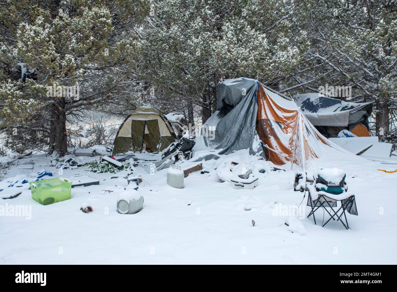 USA, Oregon,Bend,Deschutes National Forest, abandoned homeless camp