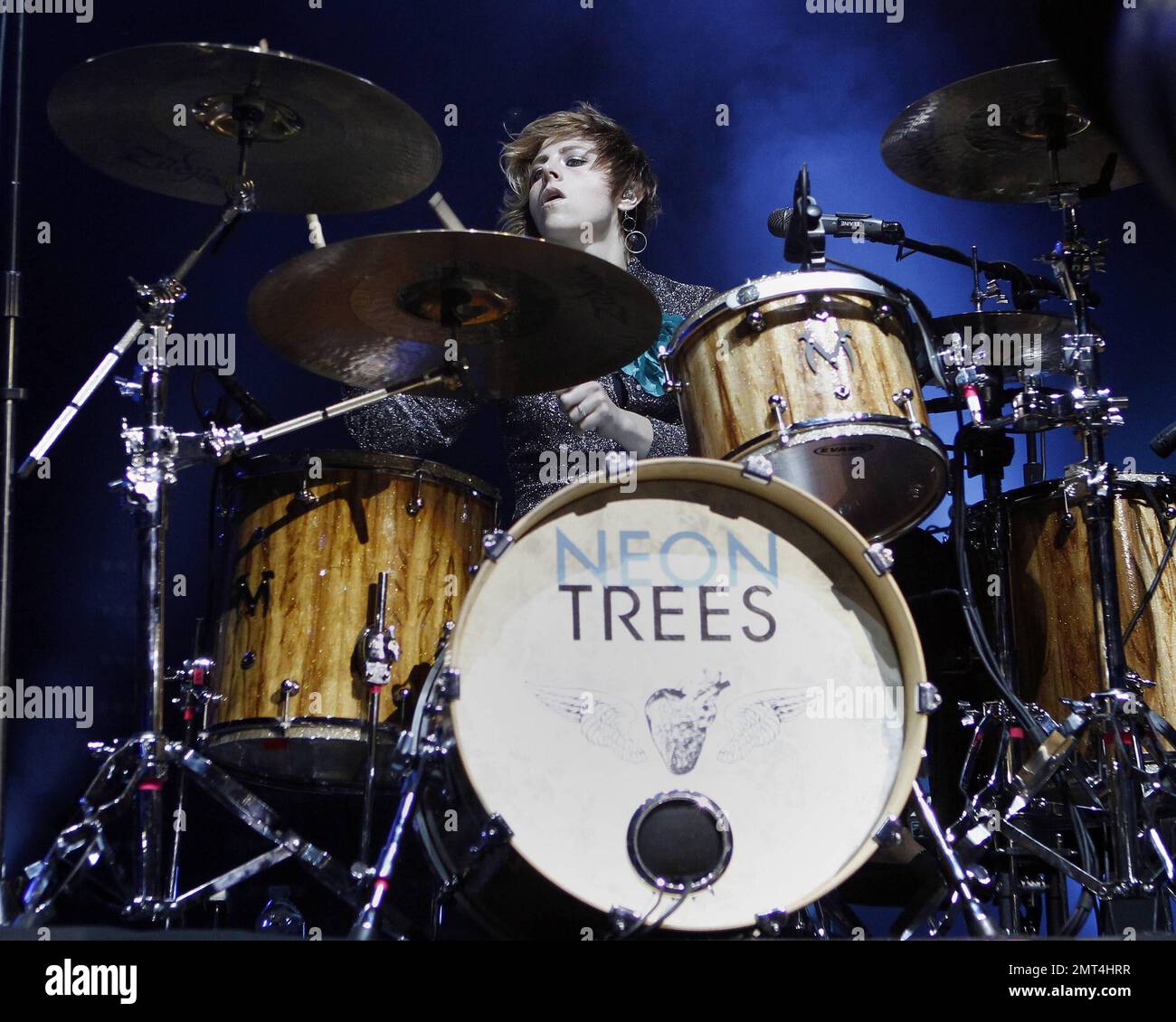 'Neon Tree's' drummer Elaine Bradley performs with the rest of the band