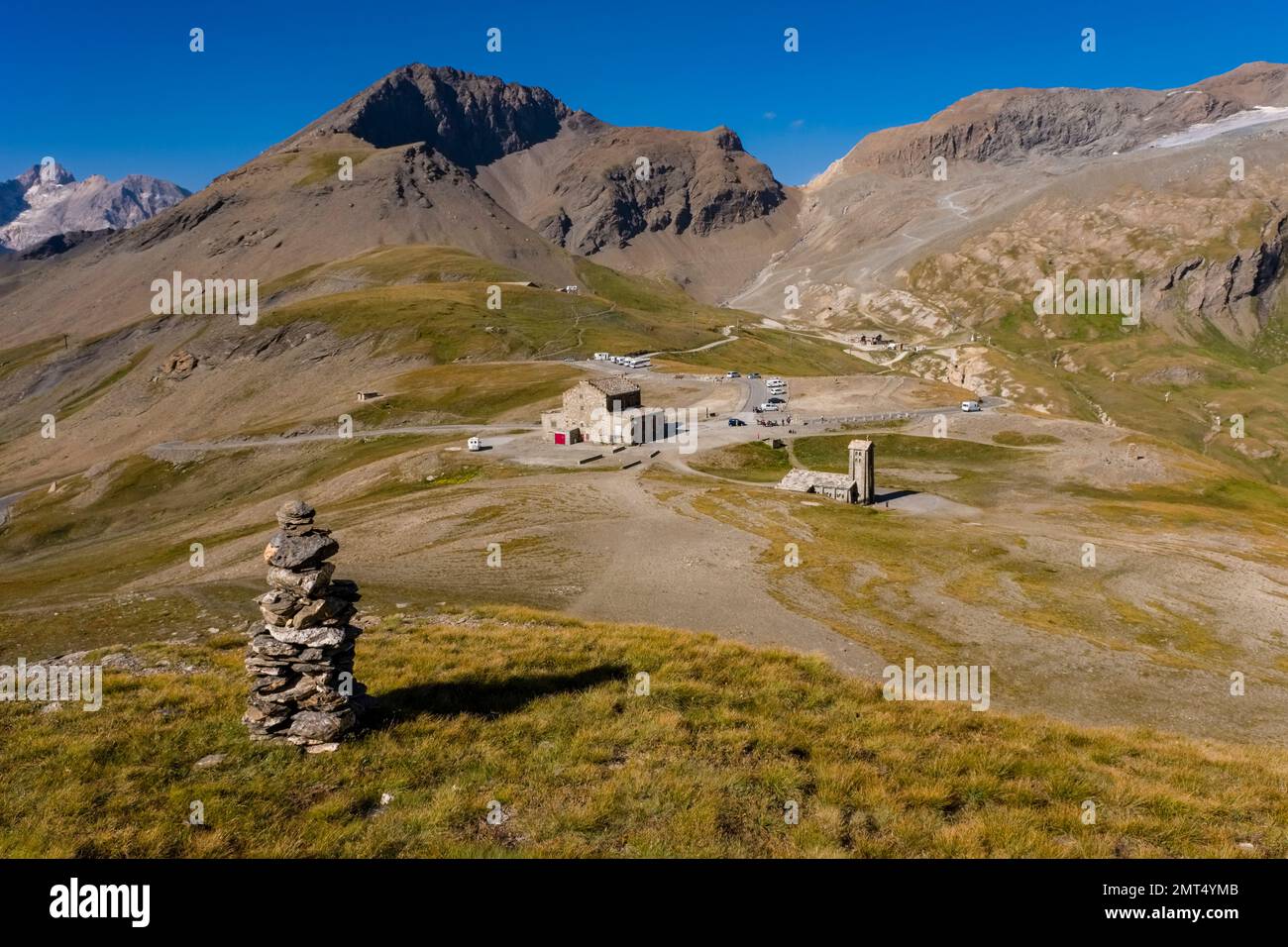 Aerial view on Col de L'Iseran 2770 m, the highest paved pass in the ...