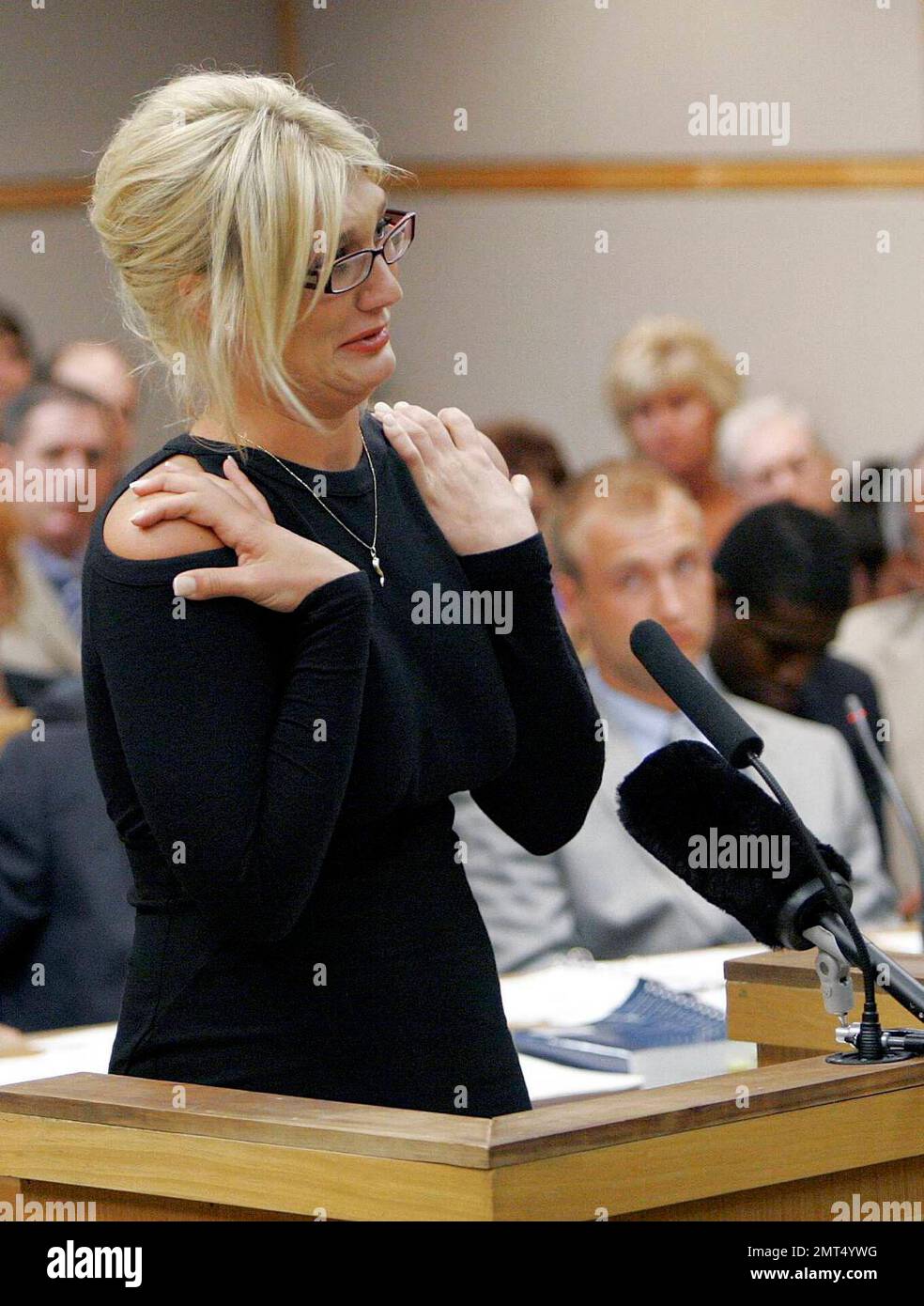 NP 288034 GARN clwbollea 17 CAPTION: (Clearwater, Fl, 05/09/2008) A tearful Brooke Bollea speaks during her brother Nick Bollea's sentencing hearing about her relationship with John Graziano and her brother Nick. Graziano was severely injured during a crash while Nick was driving under the influence. SUMMARY: Nick Bollea pre-trial hearing but there's rumor that a plea deal will be announced. Stock Photo