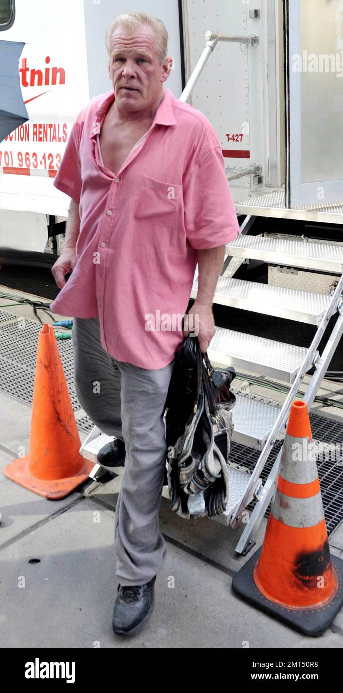 Nick Nolte appears rather tired looking as he leaves his trailer on the