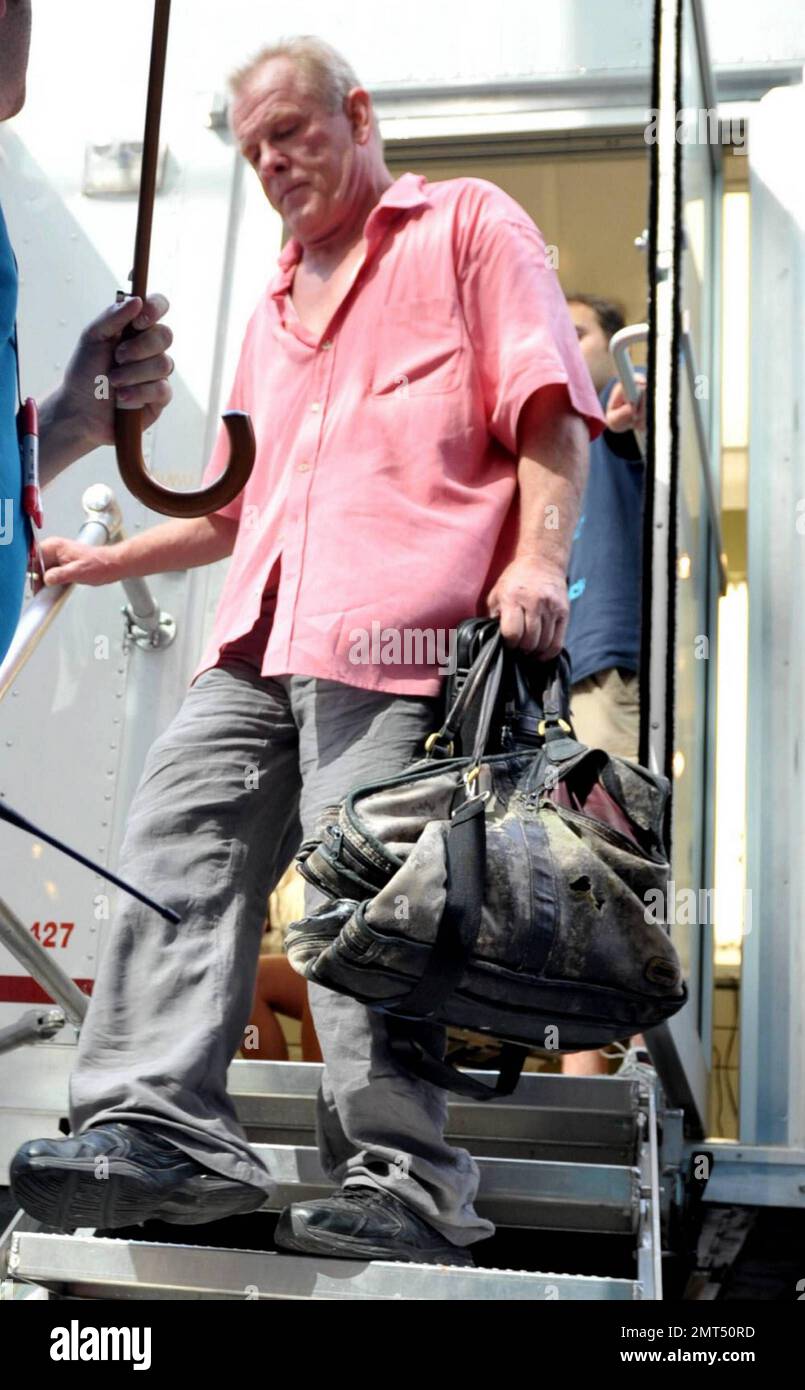 Nick Nolte appears rather tired looking as he leaves his trailer on the