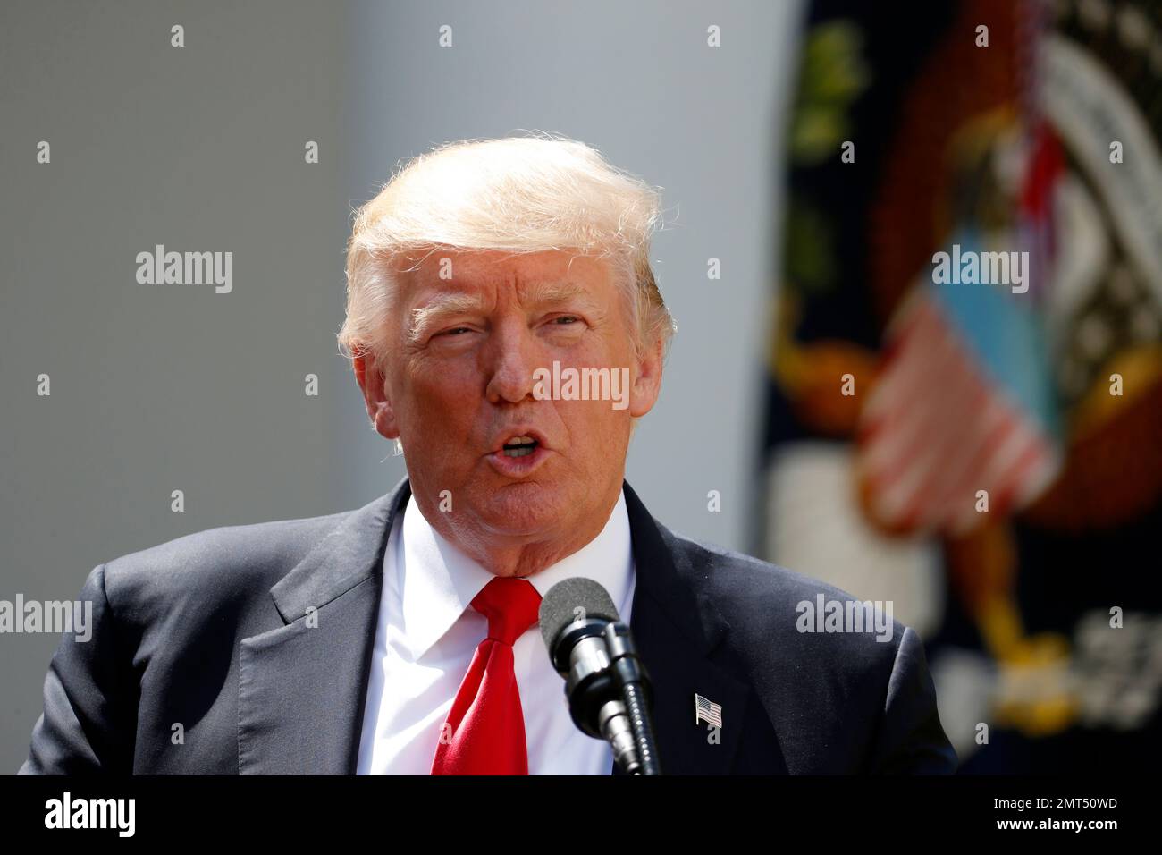President Donald Trump speaks in the Rose Garden of the White House in ...