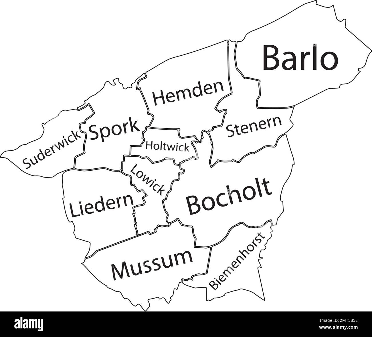 White tagged districts map of BOCHOLT, GERMANY Stock Vector Image & Art
