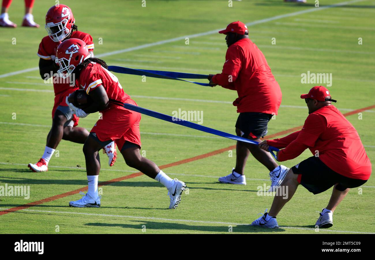Kansas City Chiefs running backs Devine Redding (40), foreground left