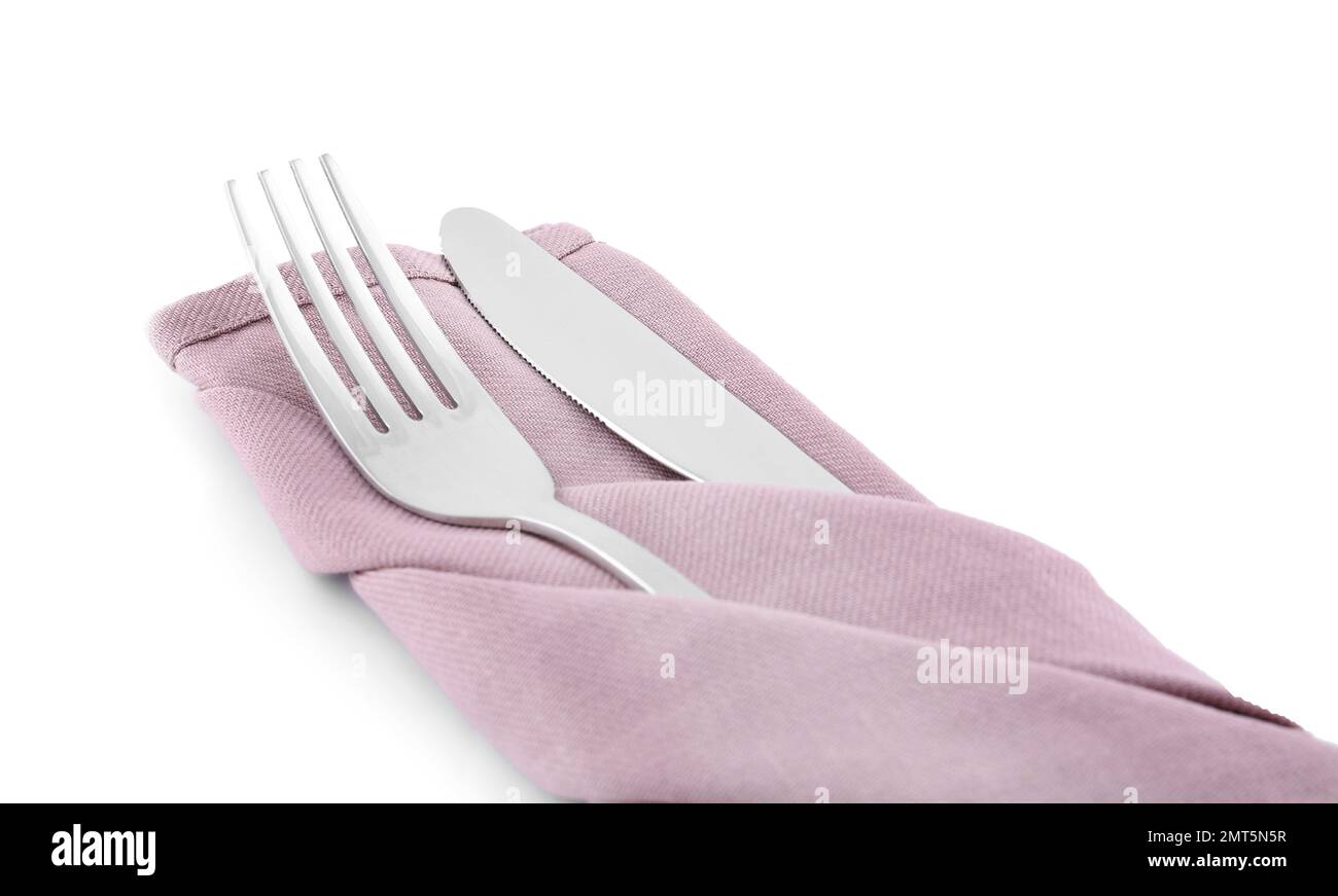 Stylish shiny cutlery set isolated on white Stock Photo Alamy