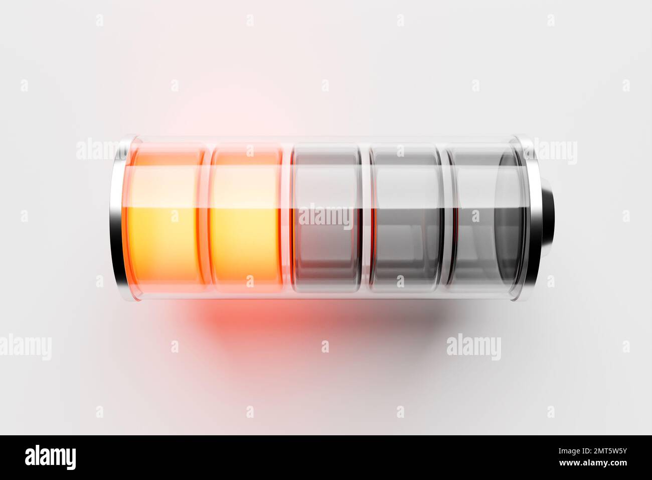 Closeup 3D illustration of orange indicators value on a battery on