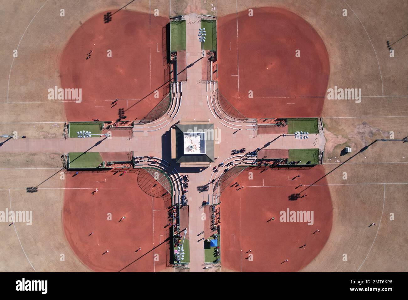 An aerial view of a brown baseball field in Gilbert Park, Arizona Stock