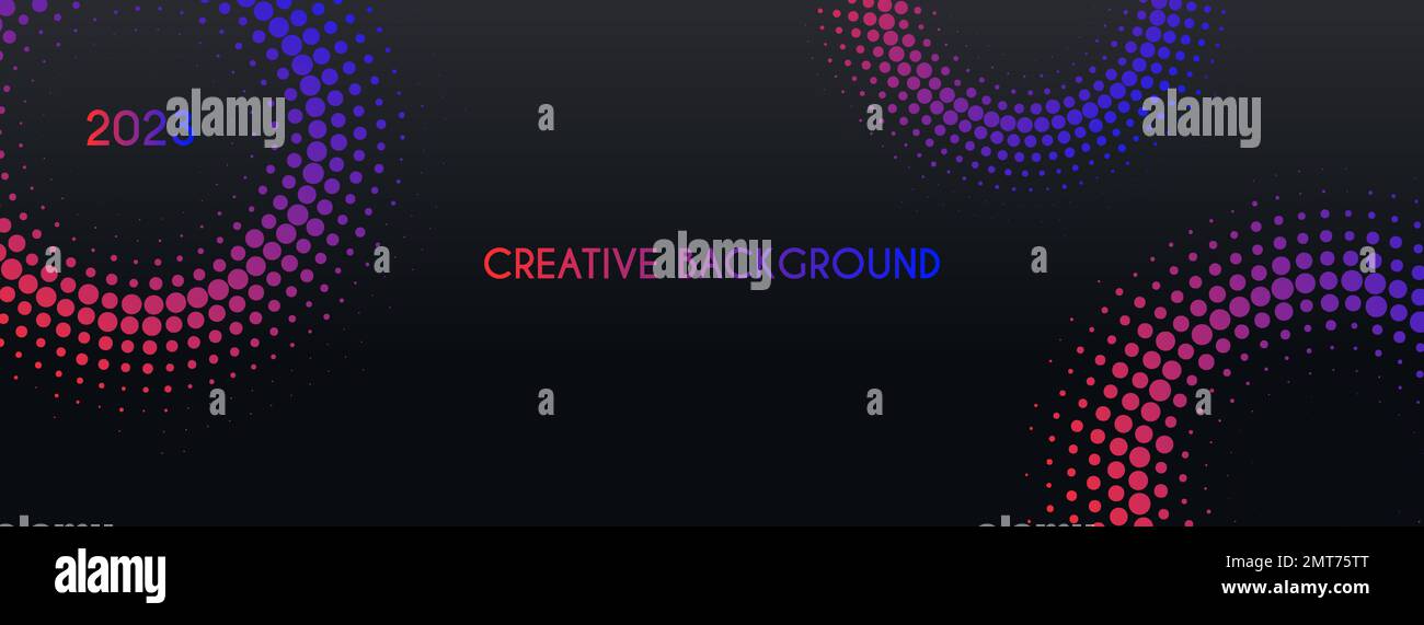 Abstract halftone dotted colorful circles dark background. Facebook