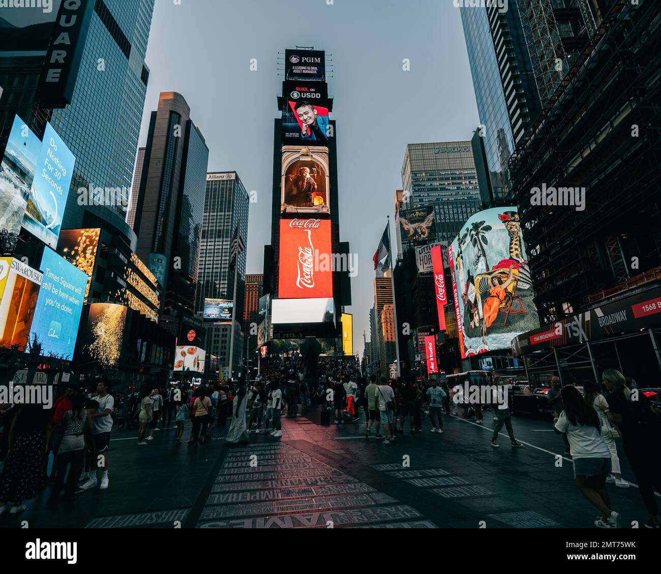 Time Square Up An overcrowded Time square in New York architecture and billboards in ...
