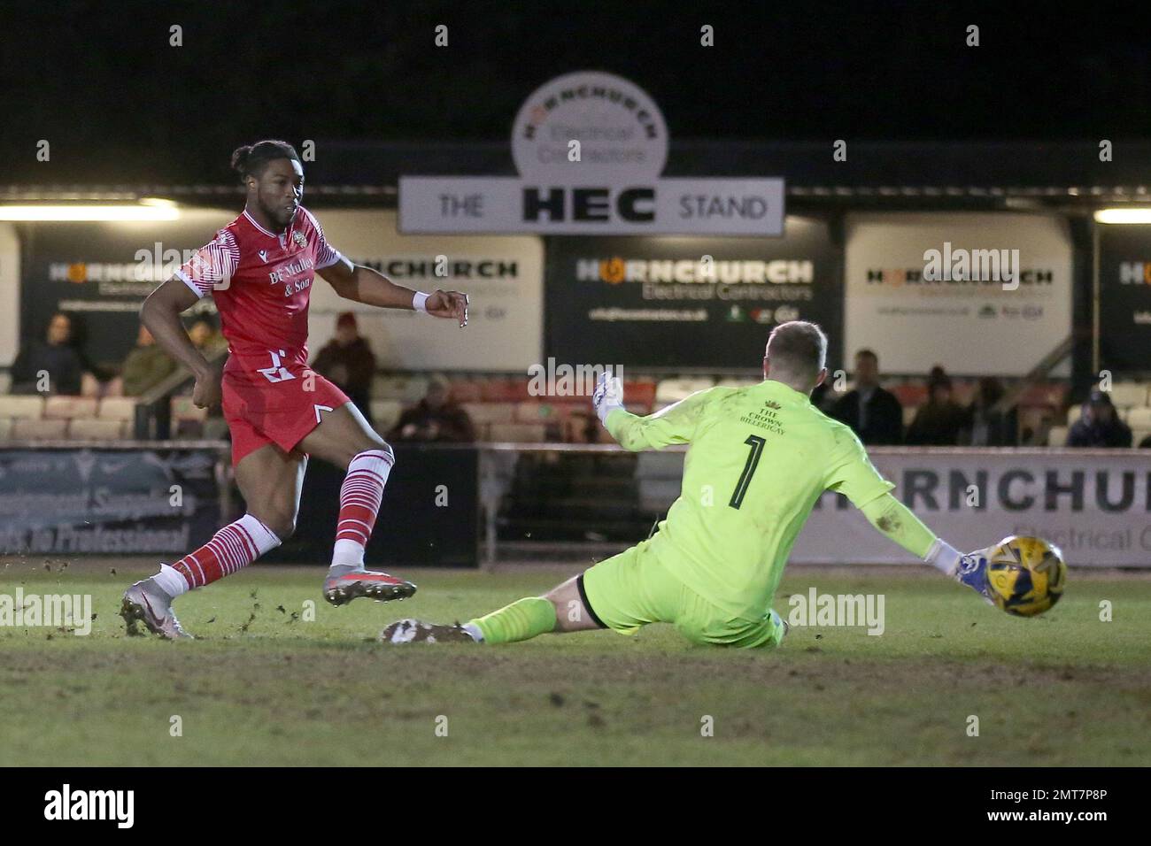 Destiny Oladipo of Hornchurch scores the fourth goal for his team during Hornchurch vs Billericay Town, BBC Essex Senior Cup Football at Hornchurch St Stock Photo