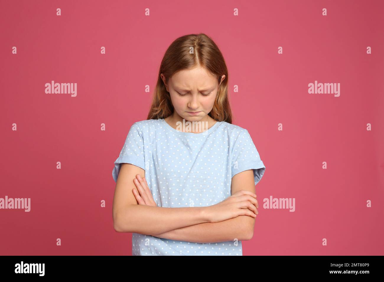 Portrait of emotional preteen girl on pink background Stock Photo - Alamy