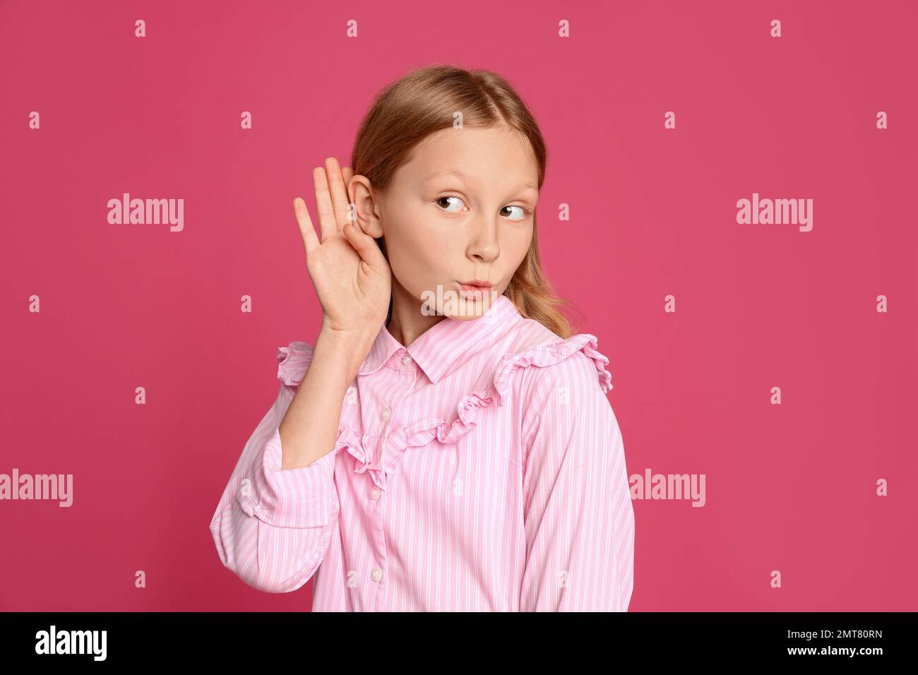 Portrait of emotional preteen girl on pink background Stock Photo - Alamy