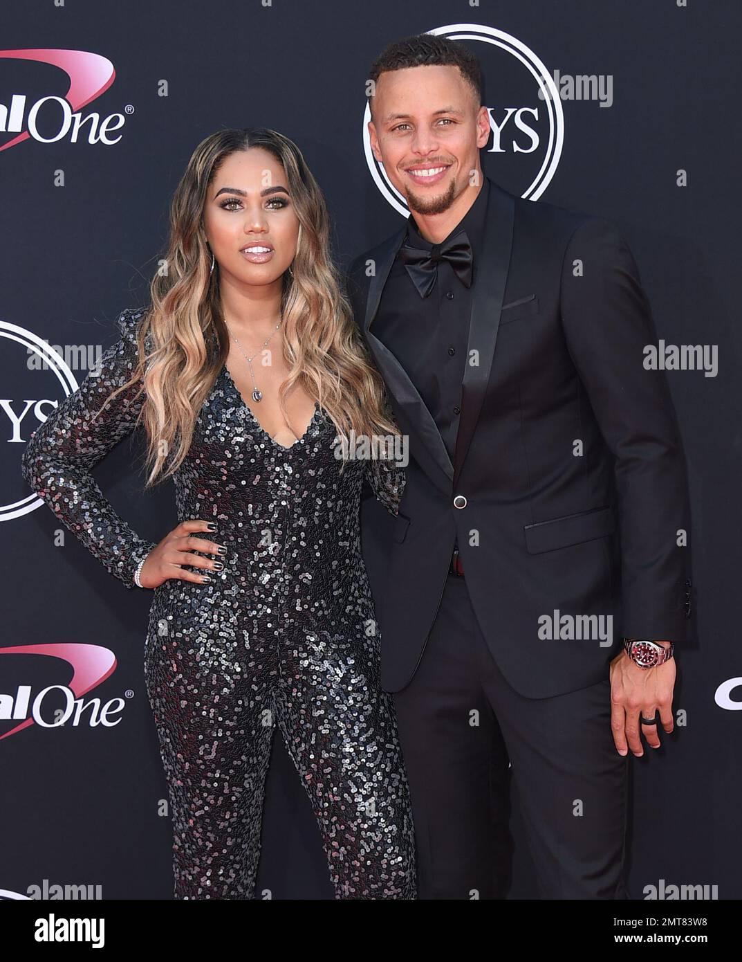 NBA basketball player Stephen Curry of the Golden State Warriors right and Ayesha Curry arrive at the ESPYS at the Microsoft Theater on Wednesday July 12 2017 in Los Angeles. Photo by