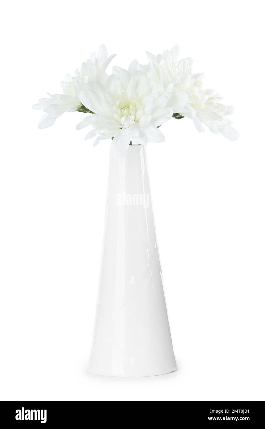 Stylish ceramic vase with flowers isolated on white Stock Photo Alamy