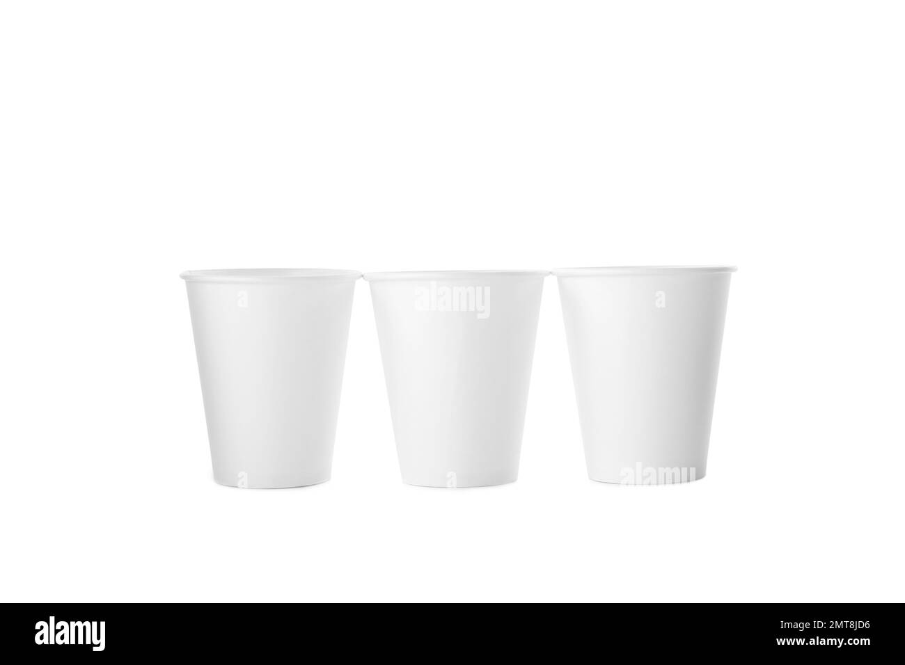 Empty disposable paper cups isolated on white Stock Photo Alamy