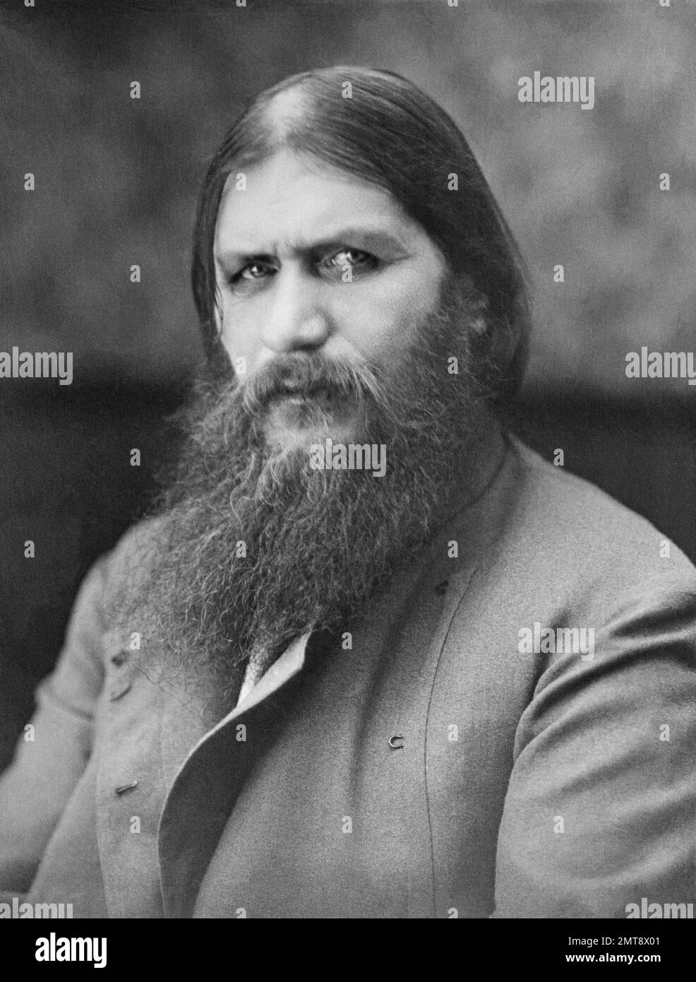 RUSSIA - circa 1900 - Formal head and shoulders studio portrait of Grigori Yefimovich Rasputin ( 1864-1916 ), Russian mystic and self-proclaimed holy Stock Photo