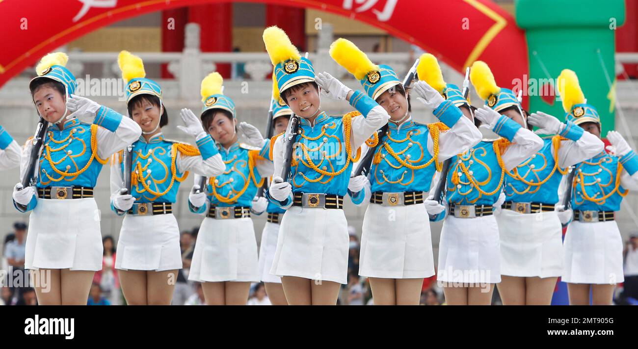 Senior high school students perform during the military honor guard ...