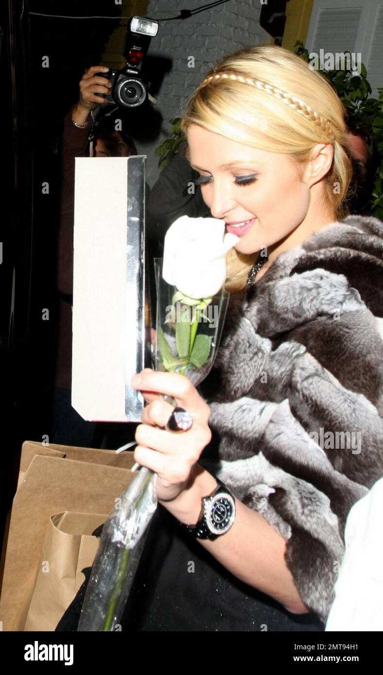 Paris Hilton leaves Dan Tana's restaurant after celebrating her 29th birthday. Los Angeles, CA. 02/17/10.    . Stock Photo