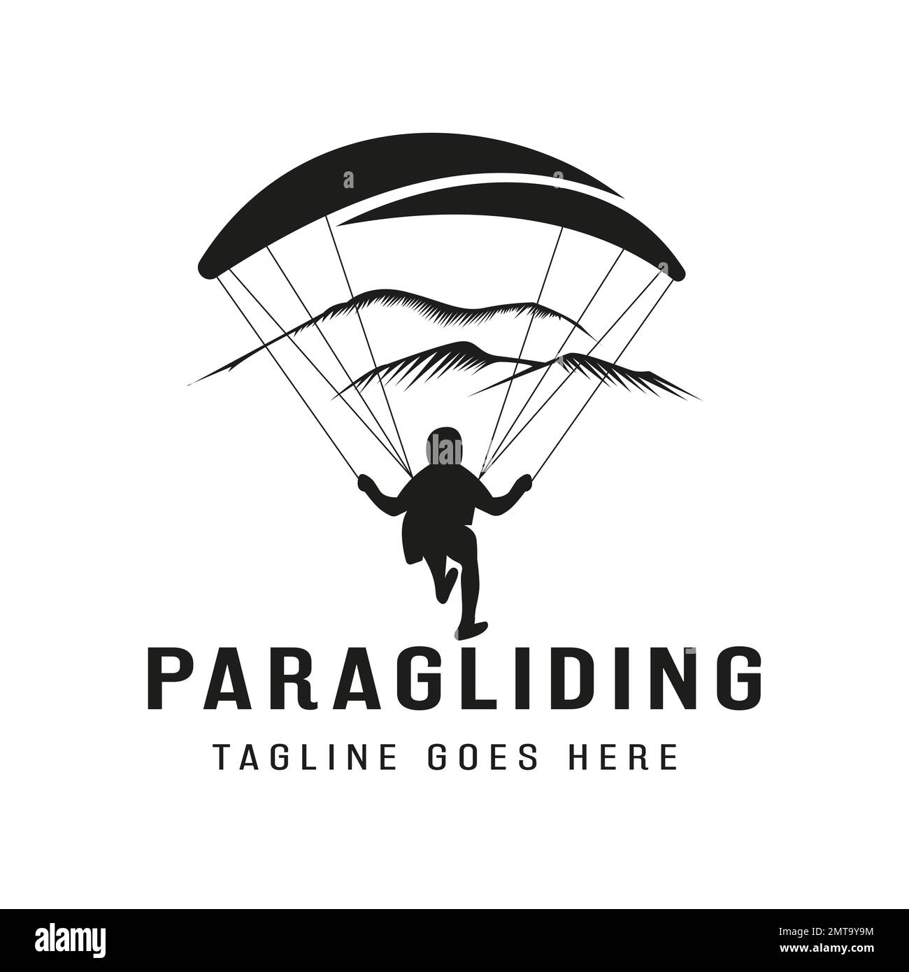 High Adventure Vintage logo design inspiration silhouette Paragliding landing. Paragliding logo design Stock Vector