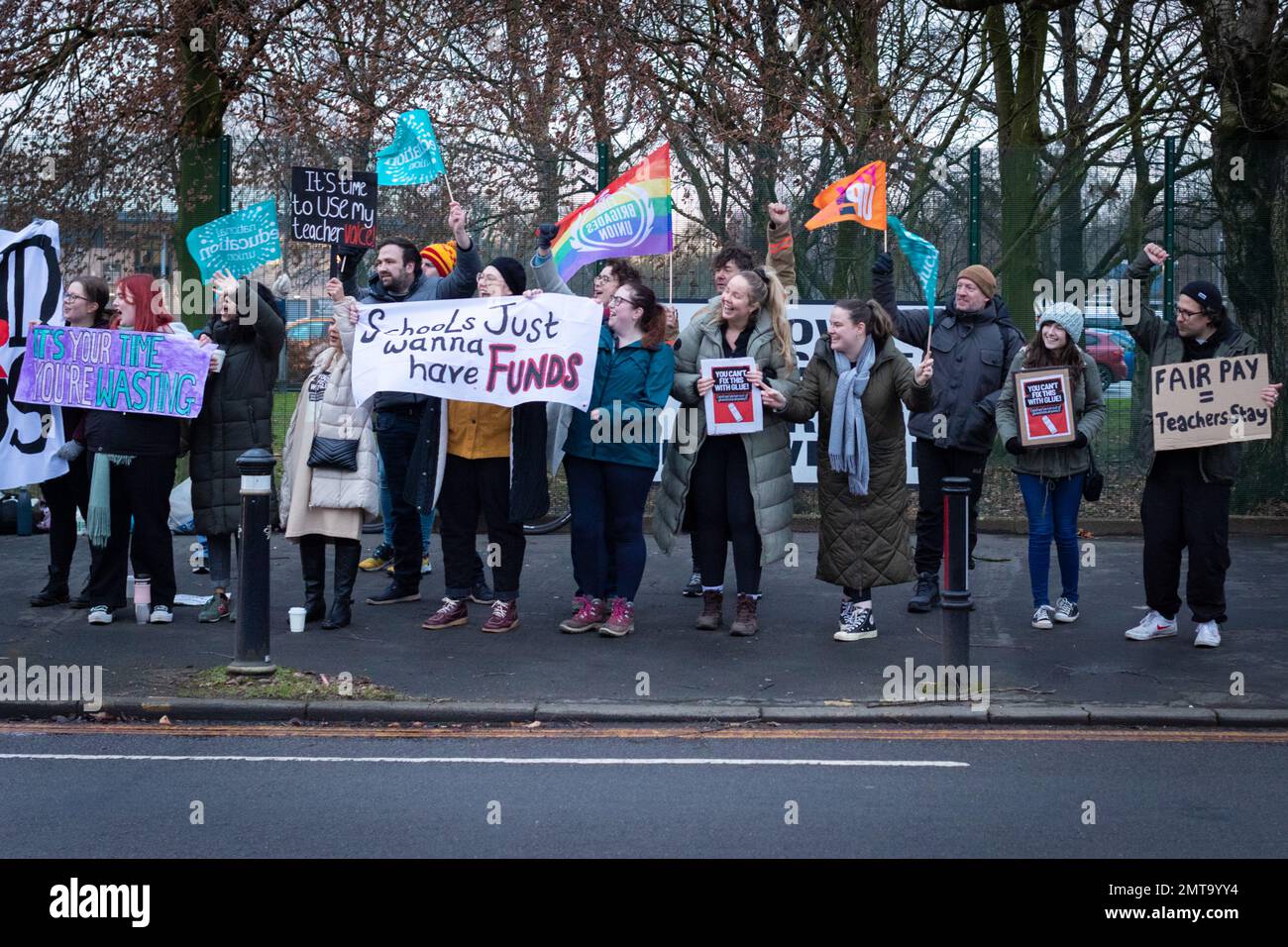 Manchester, UK. 01st Feb, 2023. Teachers take to the picket lines