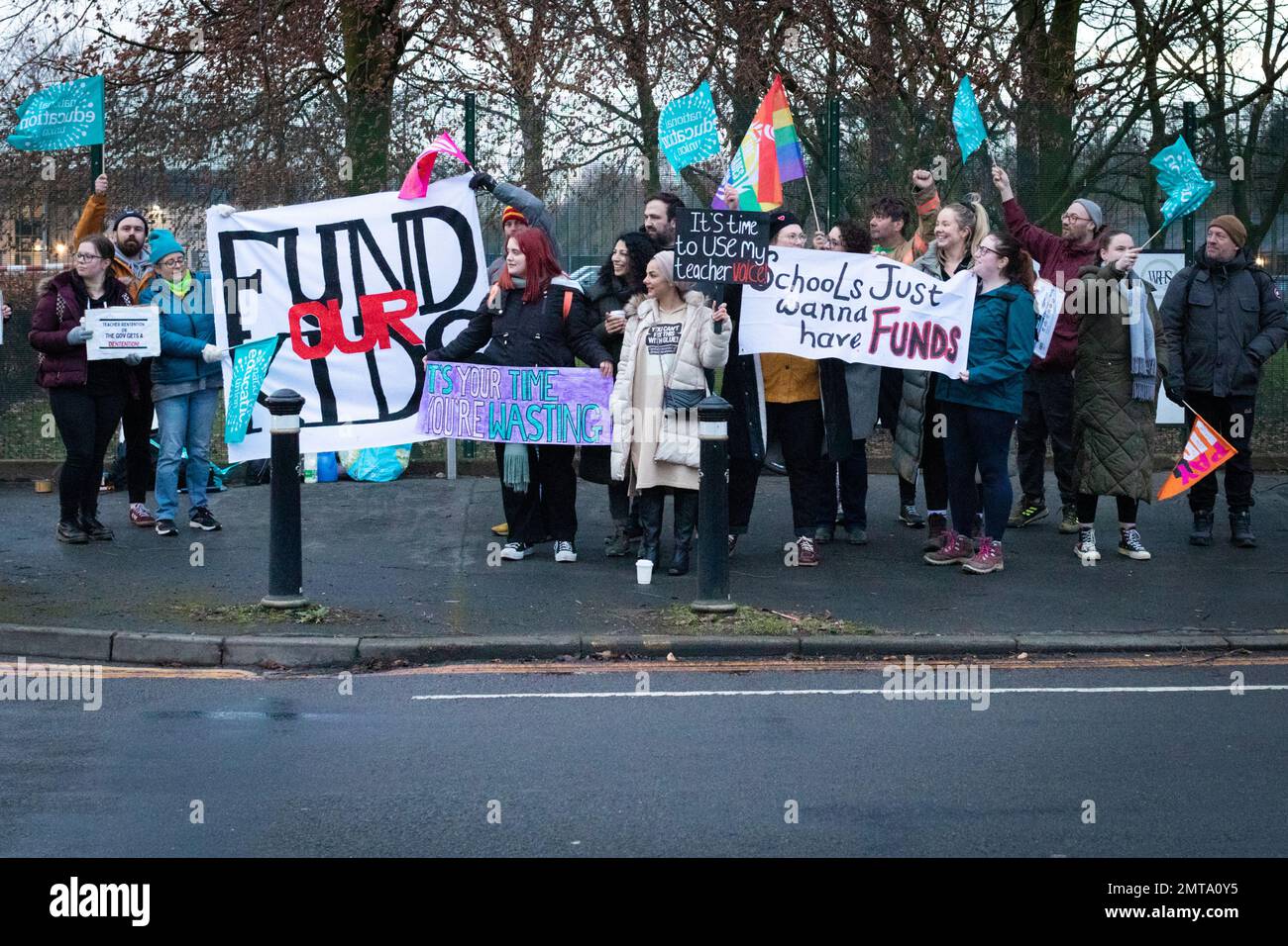 Manchester, UK. 01st Feb, 2023. Teachers take to the picket lines around Greater Manchester