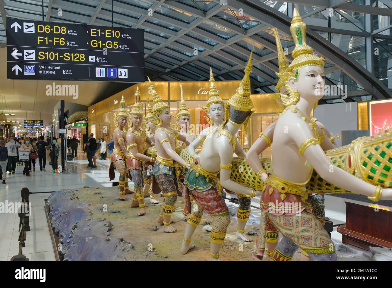 Classical statues in Bangkok's main airport Suivarnabhumi. Stock Photo