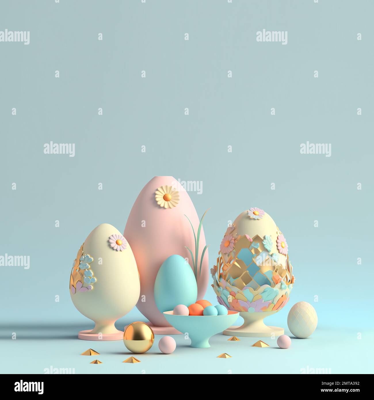 Easter Poster Background with 3D Easter Eggs and Floral Stock Photo Alamy