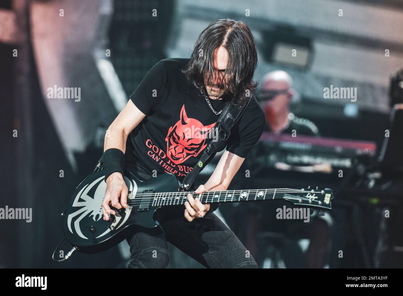 STADIO OLIMPICO, TURIN, ITALY: Vince Pastano, guitarist of the Italian rocker Vasco Rossi, performing live on stage for the “LIVE KOM” tour Stock Photo