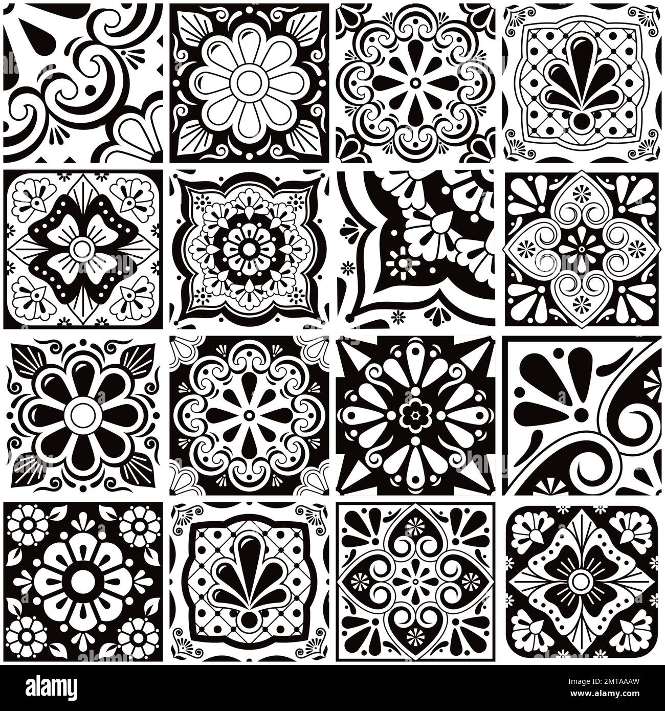 Mexican talavera tiles big collection, decorative seamless vector