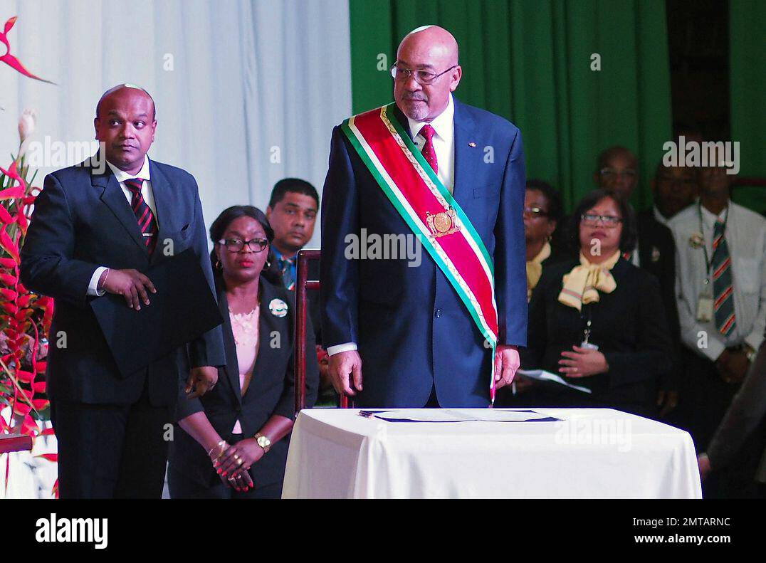 FILE - In this Aug. 12, 2015 file photo, Suriname's President Desi