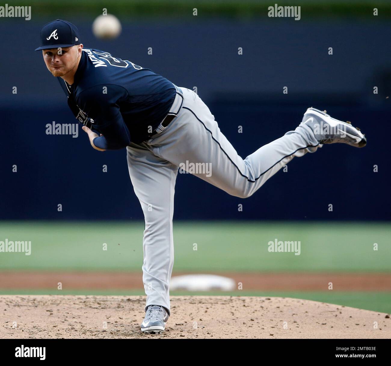 Atlanta Braves starting pitcher Sean throws to the plate during