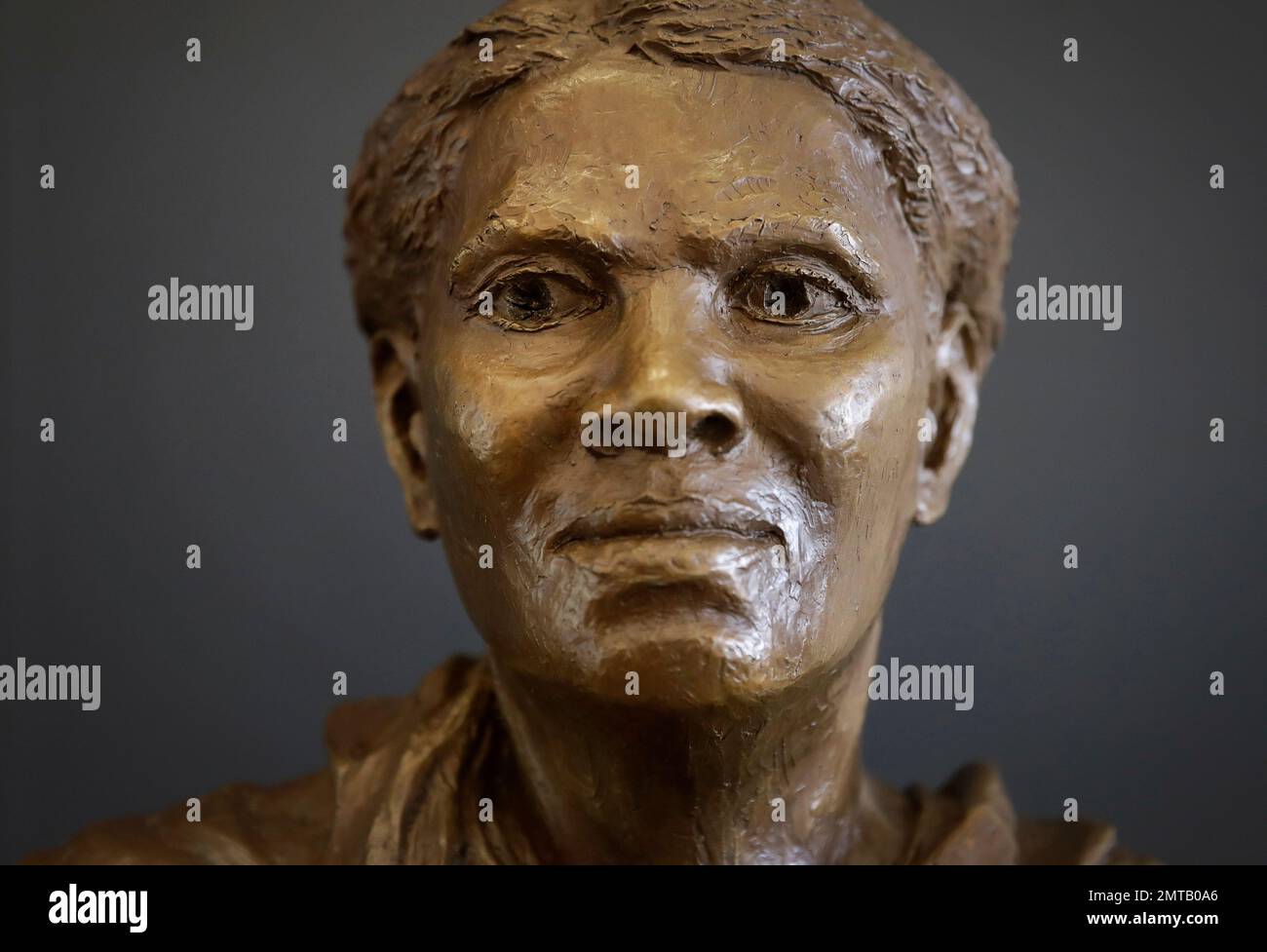 In this May 25, 2017 photo, a bust of Harriet Tubman stands in the